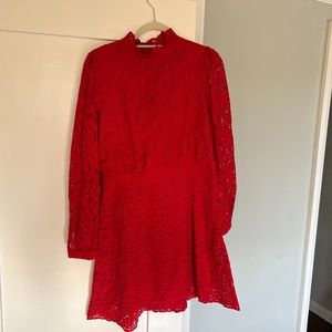 & Other Stories Red Dress, High Neck Mini with texture. SIZE 10 US
